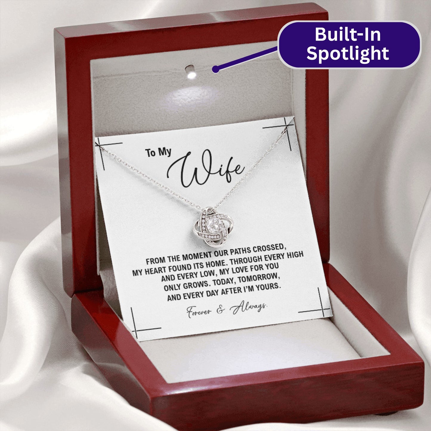 To My Wife - Anniversary, Birthday, Christmas Gold Love Knot Necklace With Heartfelt Message Card