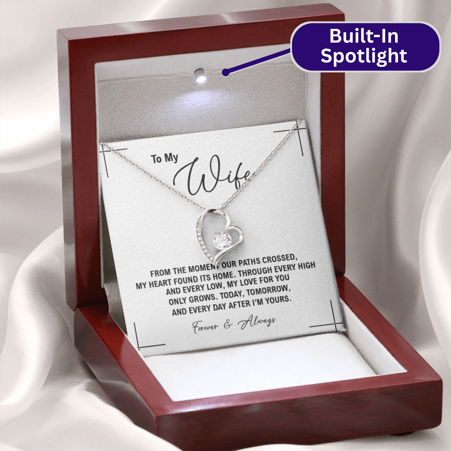 To My Wife - Birthday, Anniversary, Christmas Forever Love Gold Heart Necklace With Heartfelt Message Card