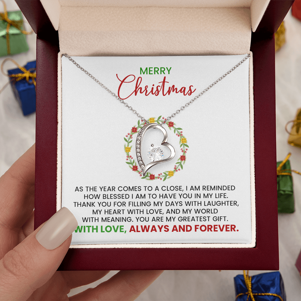 Christmas Gift For Wife, Girlfriend, Soulmate - Forever Love Gold Pendant Necklace With Heartfelt Message Card