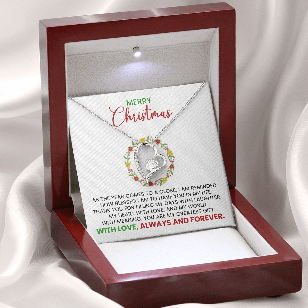 Merry Christmas Wife, Girlfriend, Soulmate Forever Love Gold Pendant Necklace With Heartfelt Message Card