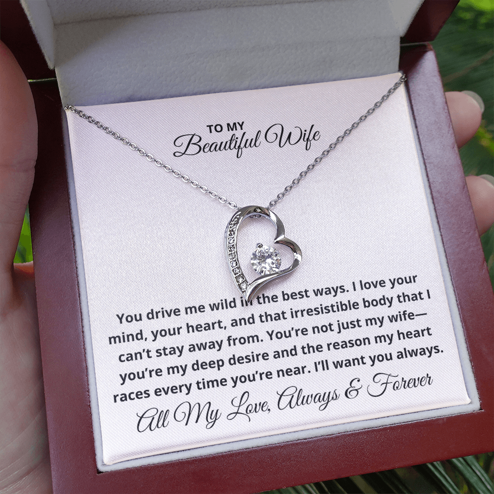 To My Beautiful Wife - Christmas, Anniversary, Birthday Gift, Forever Love Gold Pendant Necklace With Heartfelt Message Card