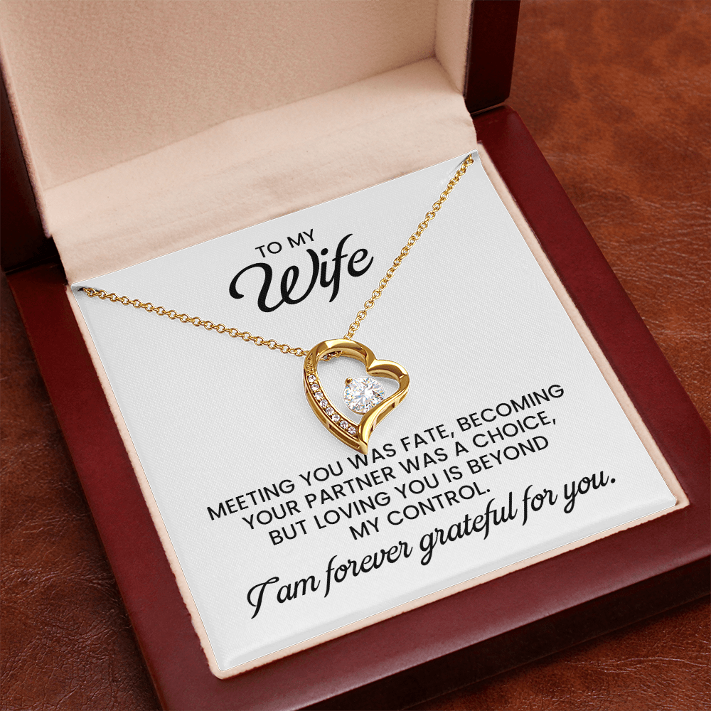 Wife Christmas, Anniversary, Birthday, Special Occasion Gift - Forever Love Gold Pendant Necklace With Heartfelt Message Card