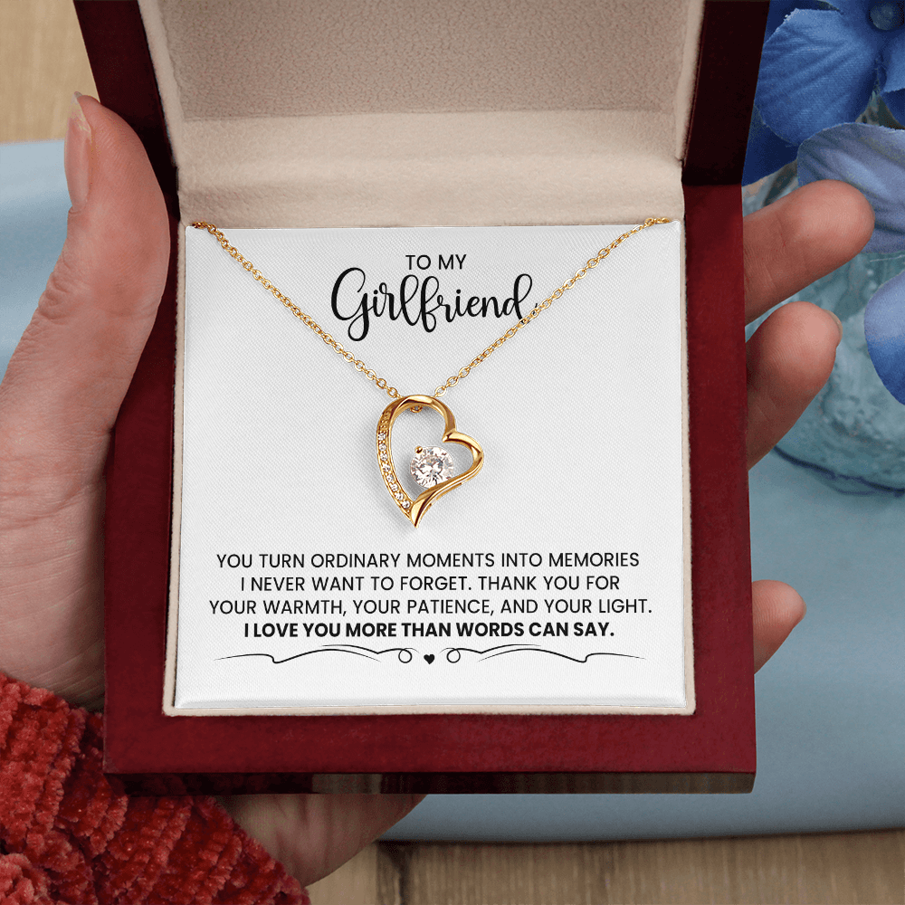 To My Girlfriend - Christmas, Birthday, Anniversary Love Knot Gold Gift Necklace With Heartfelt Message Card