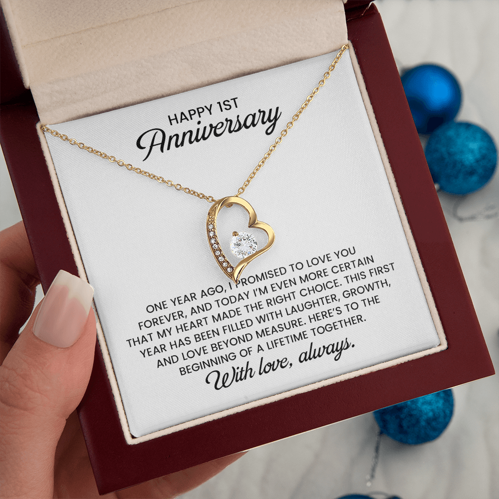 1st Anniversary Wife Gift - Forever Love Gold Pendant Necklace With Heartfelt Message Card