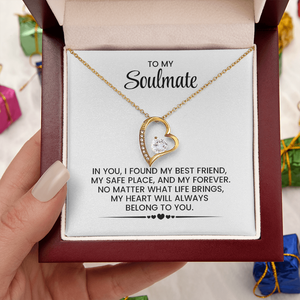 To My Soulmate, Christmas, Anniversary, Birthday Gift - Forever Love Gold Pendant Necklace With Heartfelt Message Card