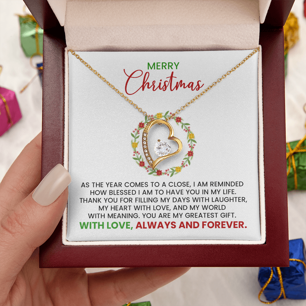 Christmas Gift For Wife, Girlfriend, Soulmate - Forever Love Gold Pendant Necklace With Heartfelt Message Card