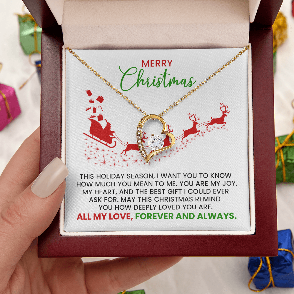 Christmas Gift For Wife, Girlfriend, Soulmate - Forever Love Gold Pendant Necklace With Heartfelt Message Card