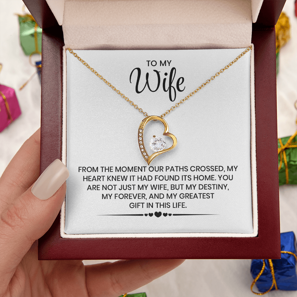 To My Wife Gift For Christmas, Anniversary, Birthday - Forever Love Gold Pendant Necklace With Heartfelt Message Card