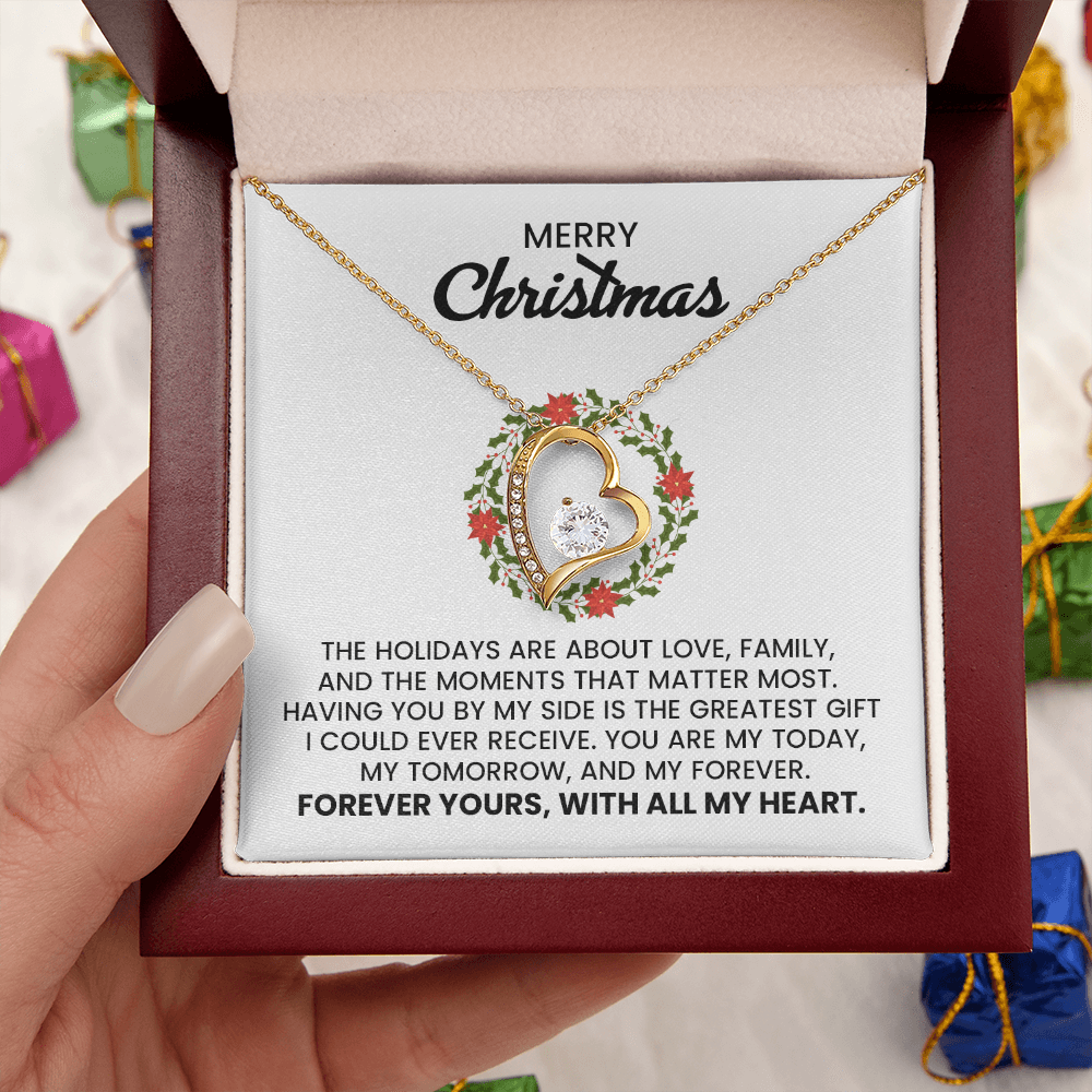 Merry Christmas Wife, Girlfriend, Soulmate Forever Love Gold Pendant Necklace With Heartfelt Message Card