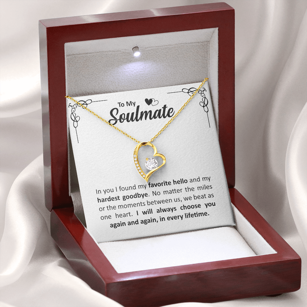 To My Soulmate - Anniversary, Christmas, Birthday Gold Heart Forever Love Necklace With Heartfelt Message Card