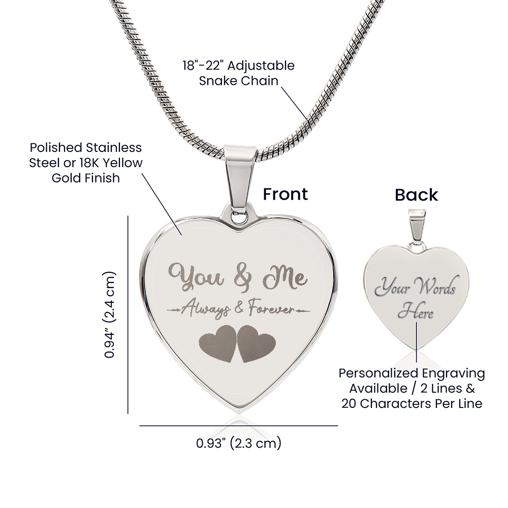 Wife, Girlfriend, Soulmate Christmas, Anniversary, Birthday Gift - Engraved Personalized Heart Pendant Necklace