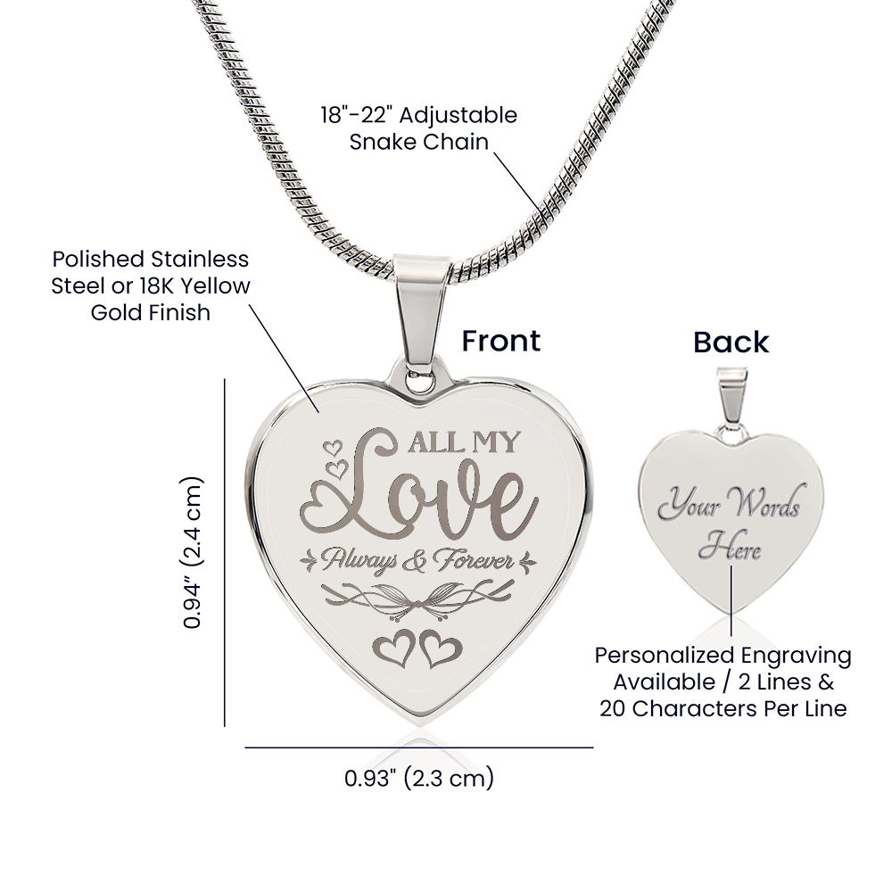 Engraved Heart Necklace For Wife, Girlfriend, Future Wife, Soulmate In Gold Or Stainless Steel - Add A Personalized Message