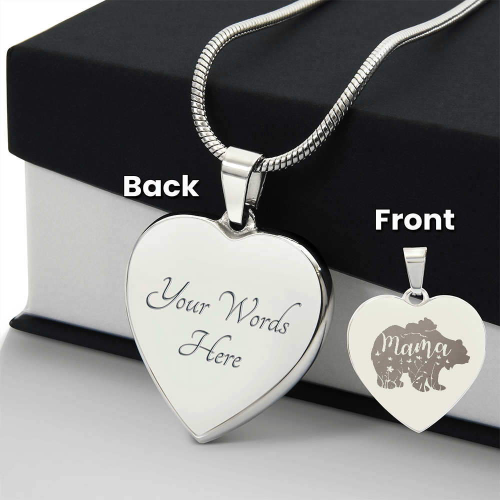 Mama Bear Engraved Gold Heart Necklace With Personalized Message