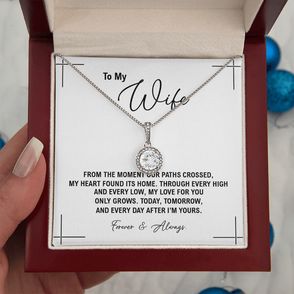 To My Wife - Anniversary, Birthday, Christmas Eternal Hope Gold Necklace With Heartfelt Message Card