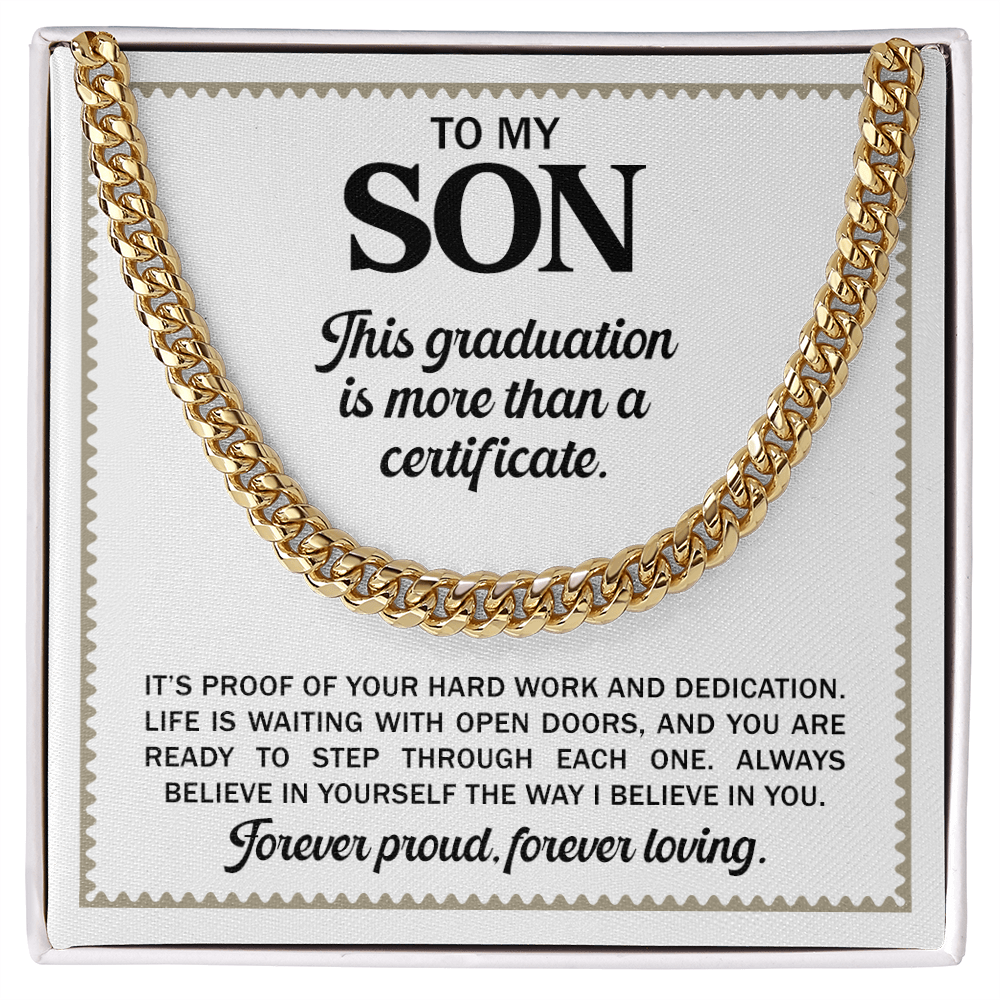 To My Son - High-School or University Graduation Gold Cuban Chain Necklace With Heartfelt Message Card