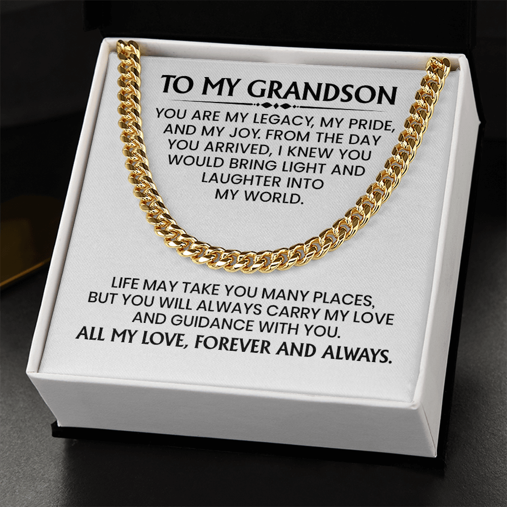 Grandson Gift For Christmas, Birthday, Graduation - Cuban Link Chain In Gold Or Stainless Steel With Heartfelt Message Card