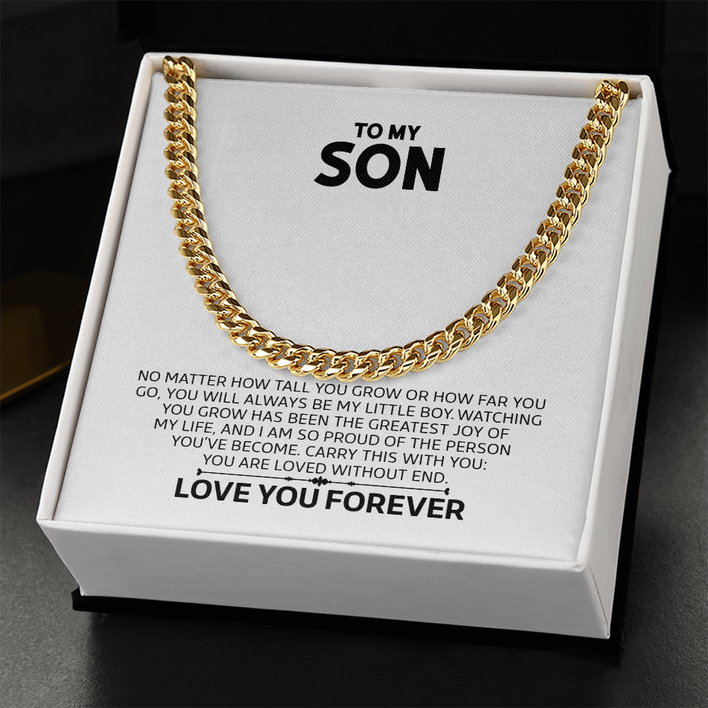 To My Son Gift For Christmas, Birthday, Graduation - Adjustable Cuban Chain In Gold Or Stainless Steel With Heartfelt Message Card