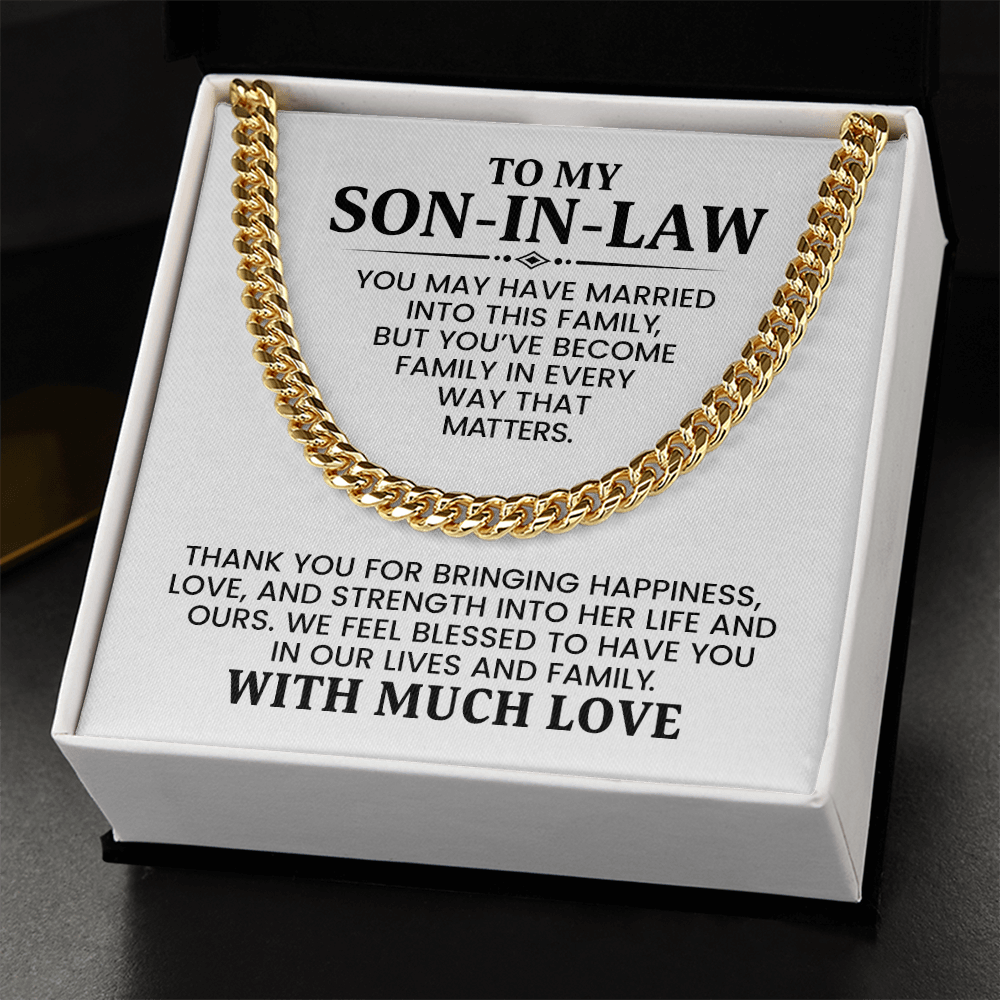 Son-in-Law Gift For Christmas, Birthday, Anniversary - Cuban Link Chain With Message Card