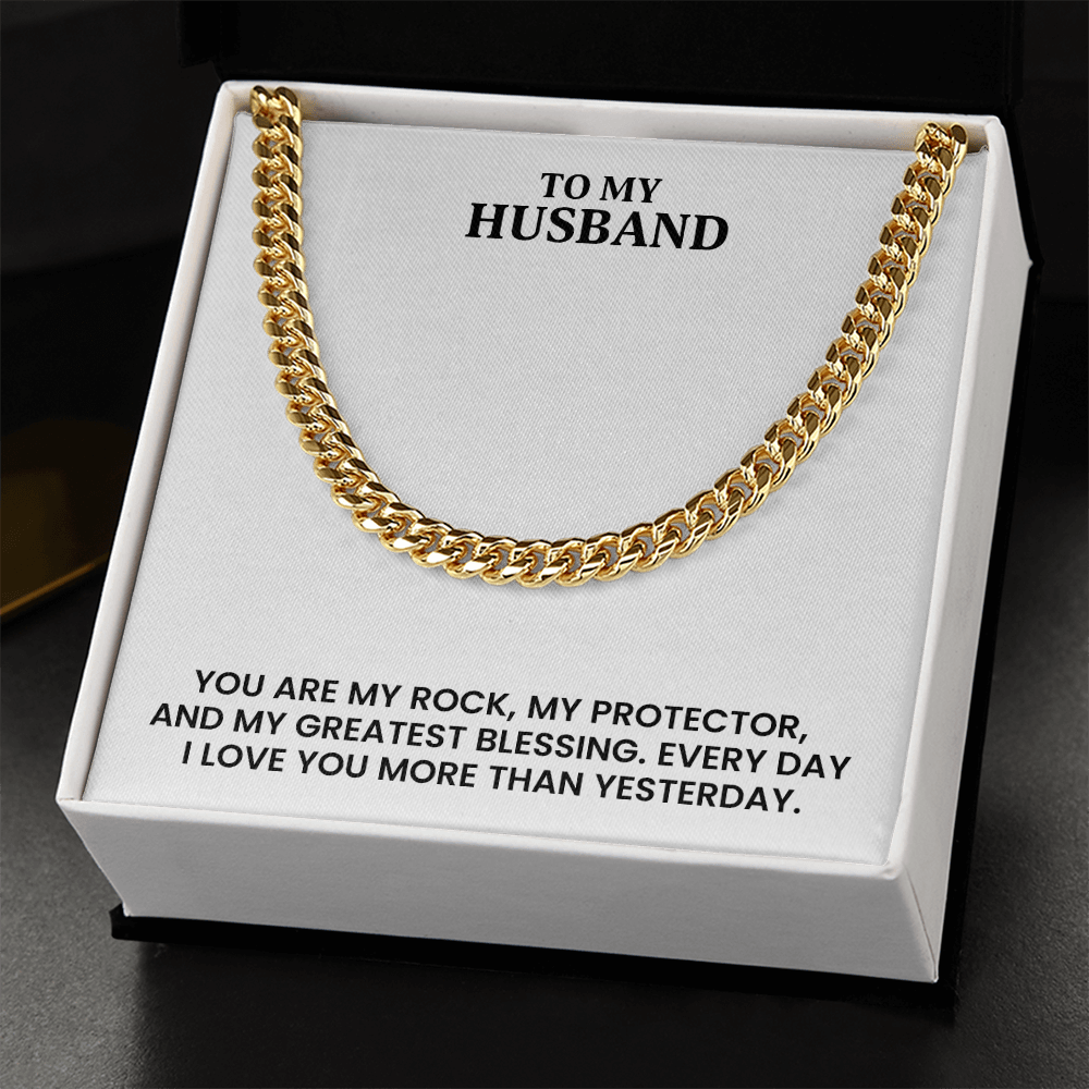 To My Husband - Christmas, Anniversary, Birthday Gift, Cuban Chain Necklace With Heartfelt Message Card
