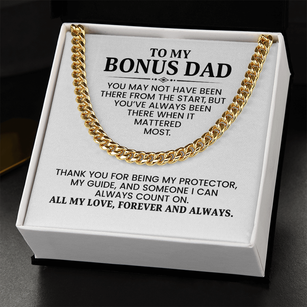 Bonus Dad Gift For Christmas, Birthday, Special Occasion - Cuban Link Chain In Gold Or Stainless Steel With Heartfelt Message Card