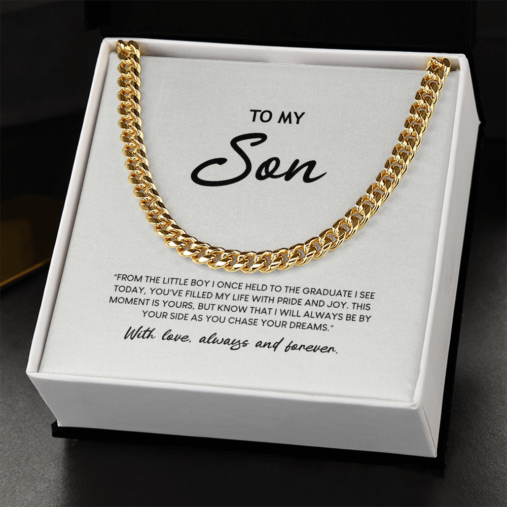 To My Son - Graduation Special Occasion Gold Cuban Link Necklace With Heartfelt Message Card