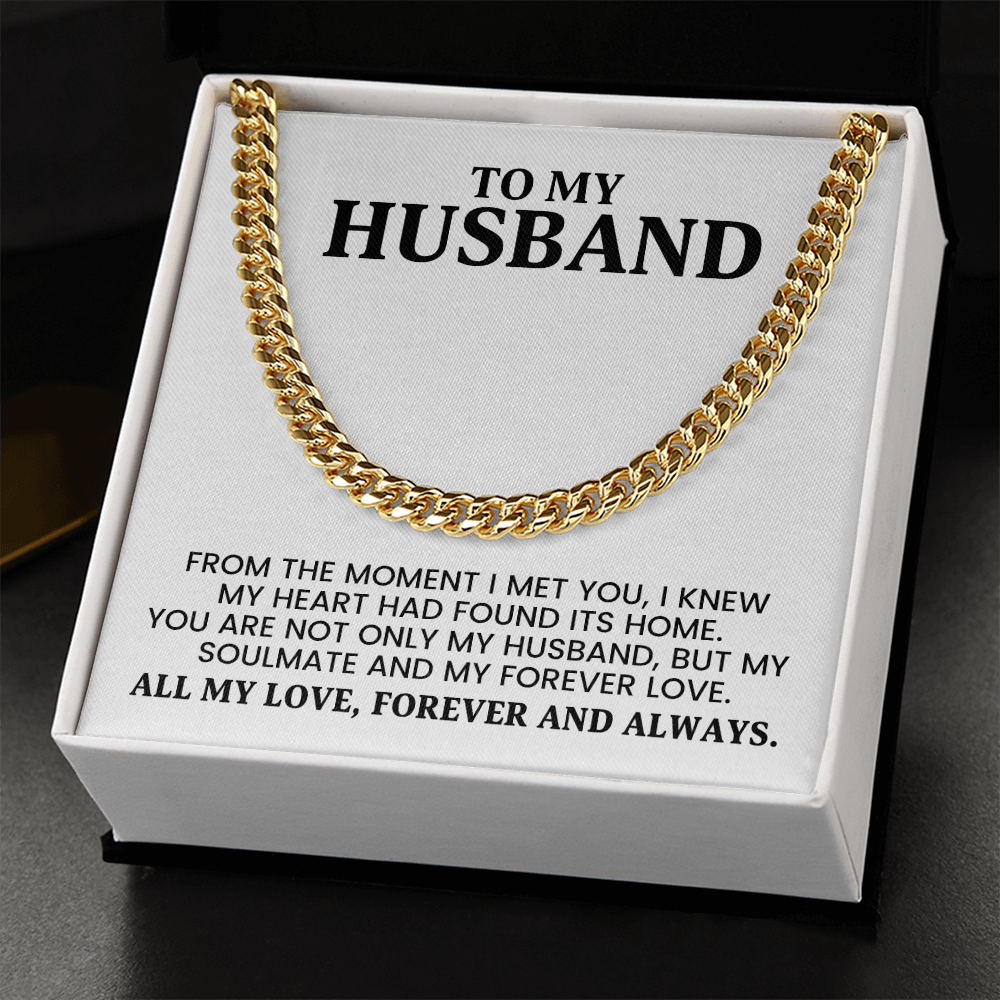 Husband Gift for Christmas, Birthday, Anniversary - Cuban Link Chain In Gold Or Stainless Steel With Heartfelt Message Card
