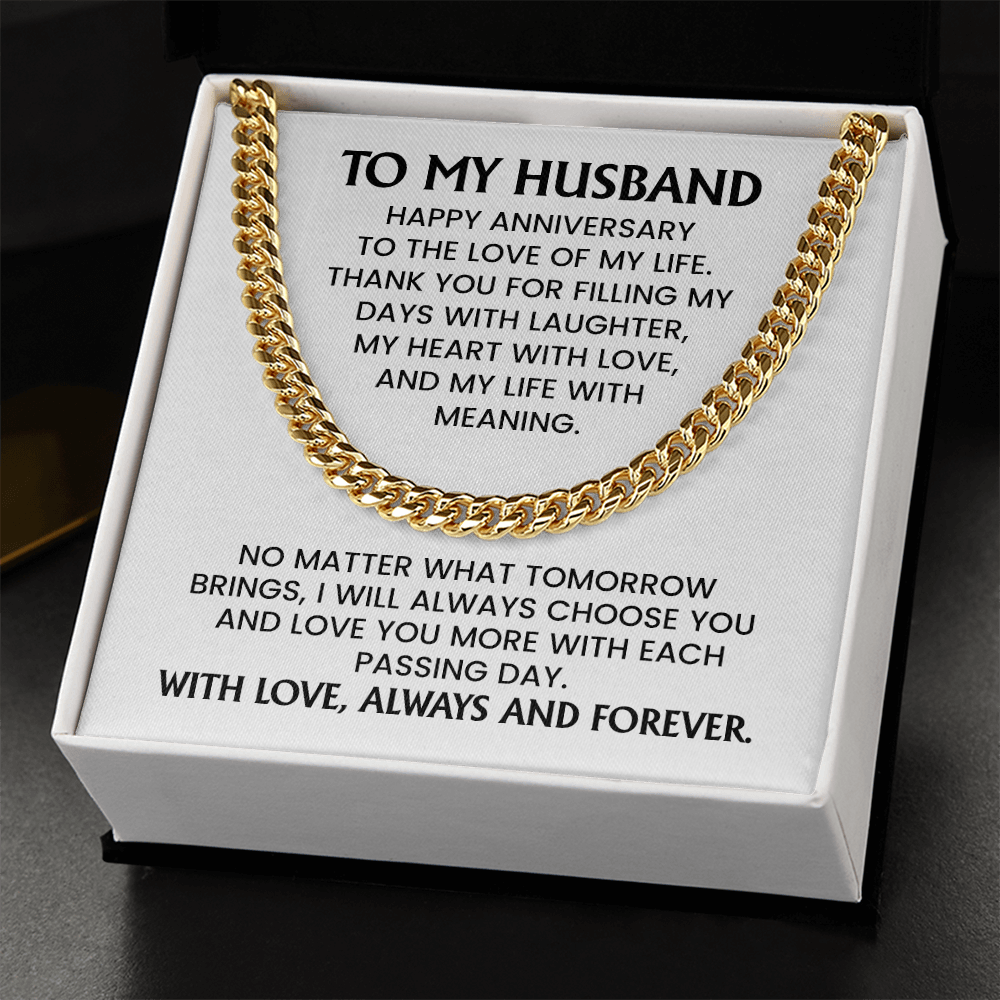 To My Husband Anniversary Gift - Gold Cuban Chain Necklace With Heartfelt Message Card