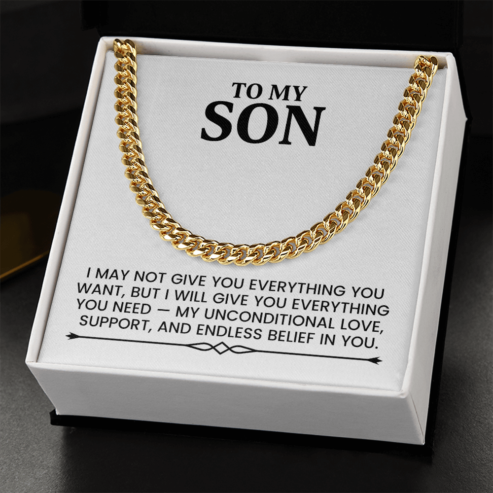 To My Son Christmas, Birthday Gift - Cuban Chain Gold Necklace With Heartfelt Message Card