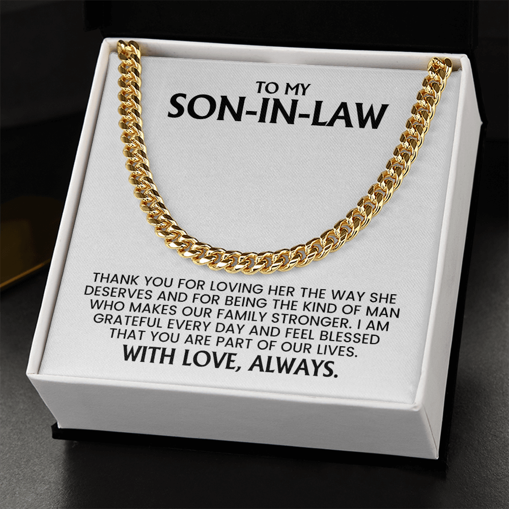 Son-in-Law Gift For Christmas, Birthday, Anniversary - Cuban Link Chain With Message Card