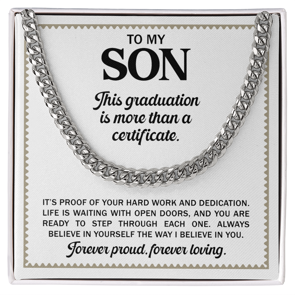 To My Son - High-School or University Graduation Gold Cuban Chain Necklace With Heartfelt Message Card