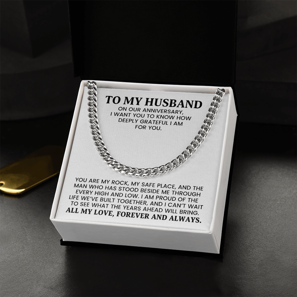 To My Husband Anniversary Gift - Cuban Chain Gold Necklace With Heartfelt Message Card