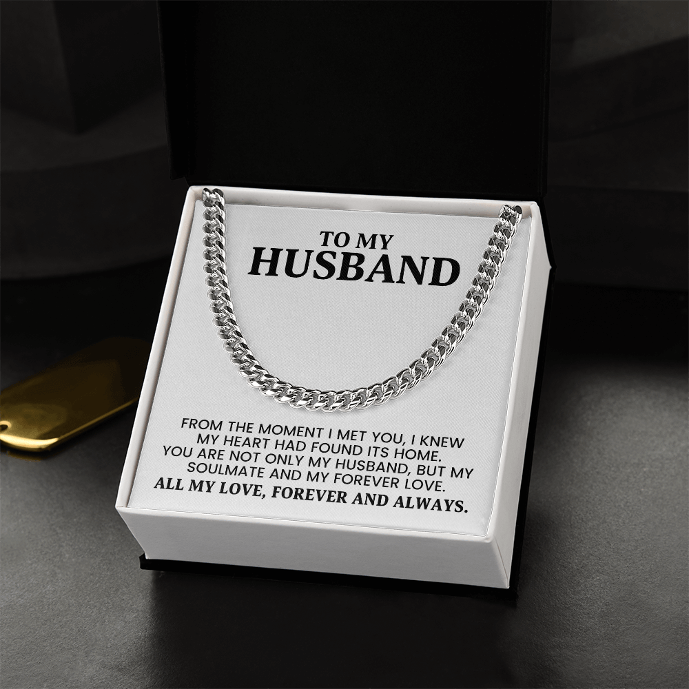 Husband Gift for Christmas, Birthday, Anniversary - Cuban Link Chain In Gold Or Stainless Steel With Heartfelt Message Card