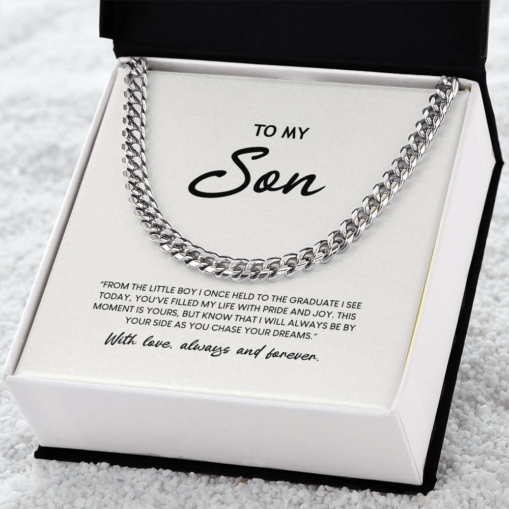 To My Son - Graduation Special Occasion Gold Cuban Link Necklace With Heartfelt Message Card