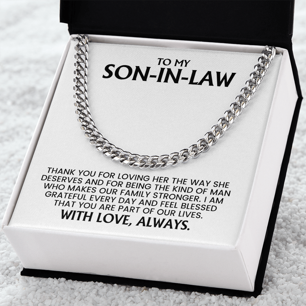 Son-in-Law Gift For Christmas, Birthday, Anniversary - Cuban Link Chain With Message Card