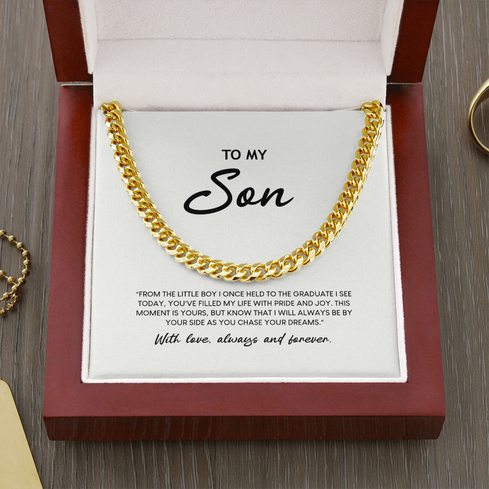 To My Son - Graduation Special Occasion Gold Cuban Link Necklace With Heartfelt Message Card