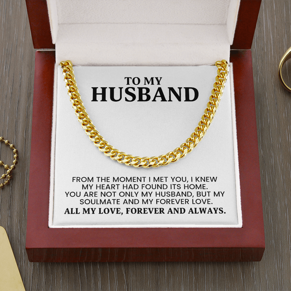 Husband Gift for Christmas, Birthday, Anniversary - Cuban Link Chain In Gold Or Stainless Steel With Heartfelt Message Card