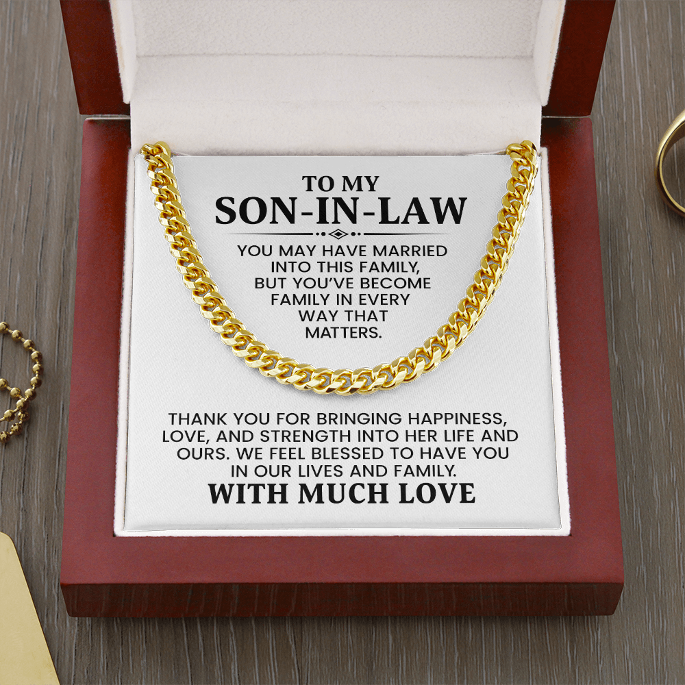 Son-in-Law Gift For Christmas, Birthday, Anniversary - Cuban Link Chain With Message Card