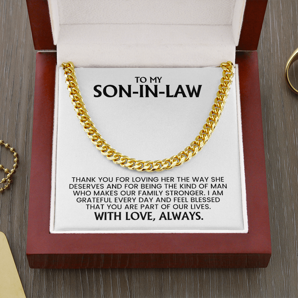 Son-in-Law Gift For Christmas, Birthday, Anniversary - Cuban Link Chain With Message Card