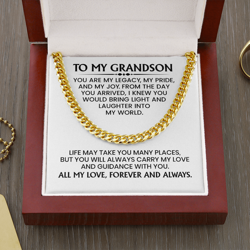 Grandson Gift For Christmas, Birthday, Graduation - Cuban Link Chain In Gold Or Stainless Steel With Heartfelt Message Card