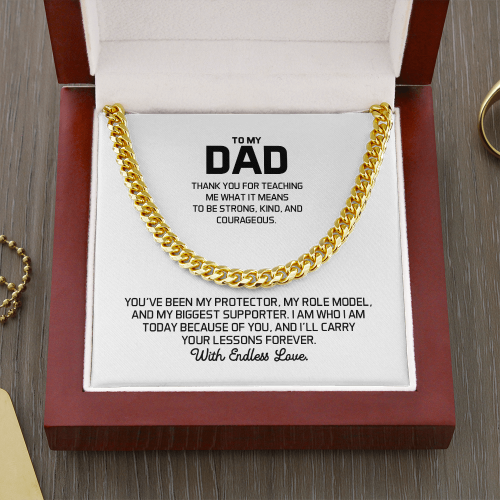 Dad Gift For Christmas, Birthday, or Special Occasion - Cuban Chain Gold Necklace With Heartfelt Message Card
