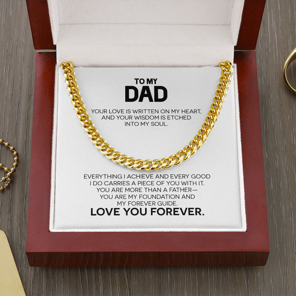 Dad Gift For Christmas, Birthday, Special Occasion - Cuban Link Chain In Gold Or Stainless Steel With Heartfelt Message Card