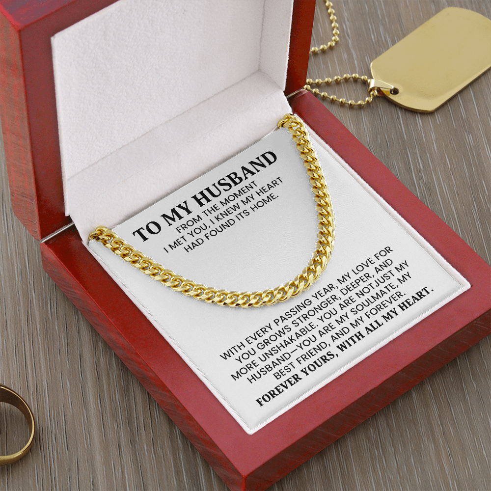 To My Husband - Christmas, Anniversary, Birthday Gift, Adjustable Cuban Chain Gold Necklace With Heartfelt Message Card