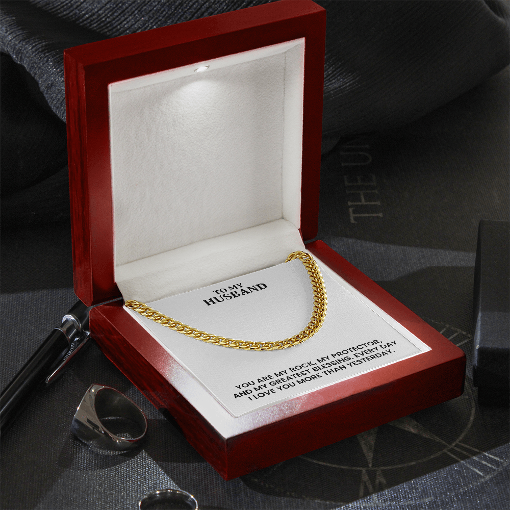 To My Husband - Christmas, Anniversary, Birthday Gift, Cuban Chain Necklace With Heartfelt Message Card