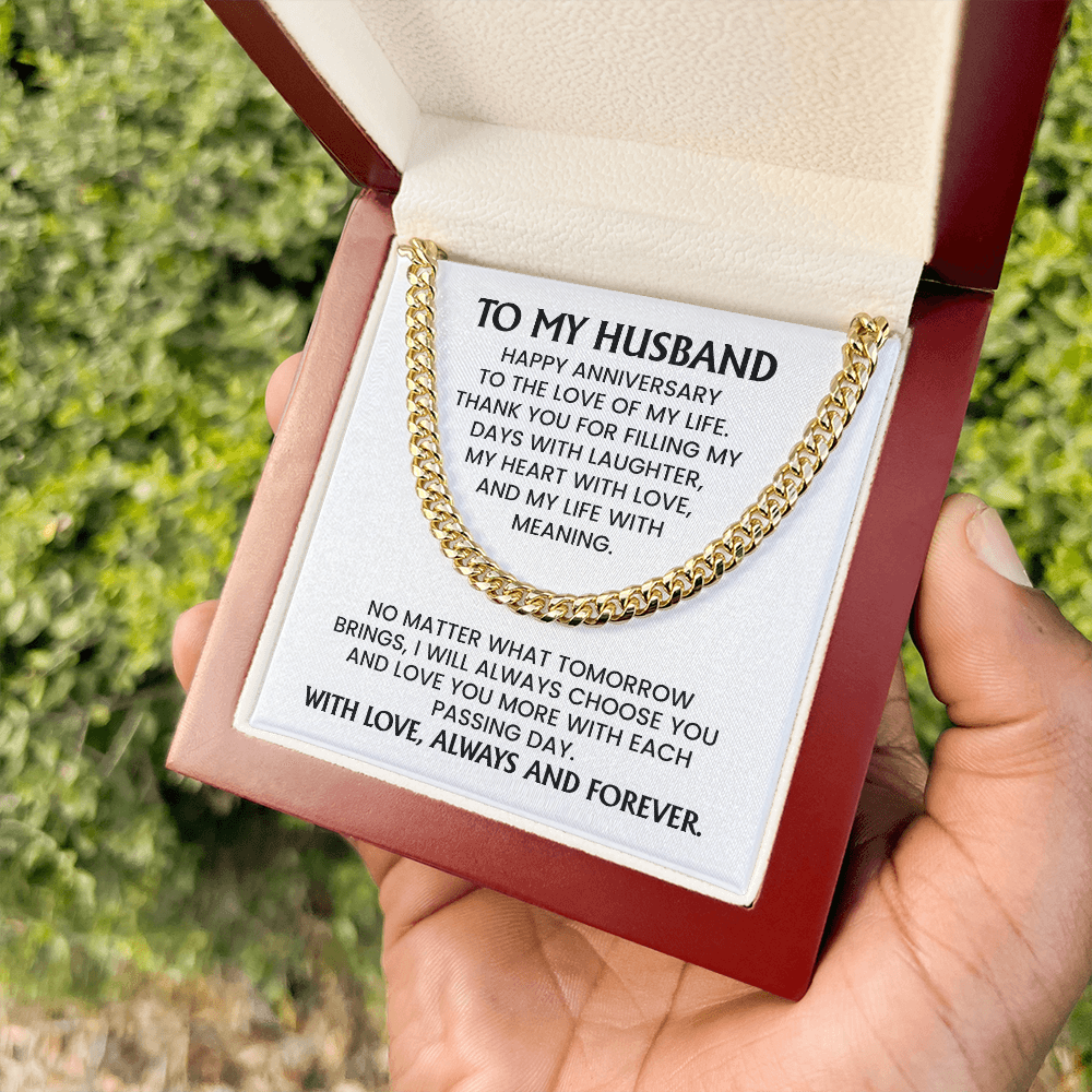 To My Husband Anniversary Gift - Gold Cuban Chain Necklace With Heartfelt Message Card