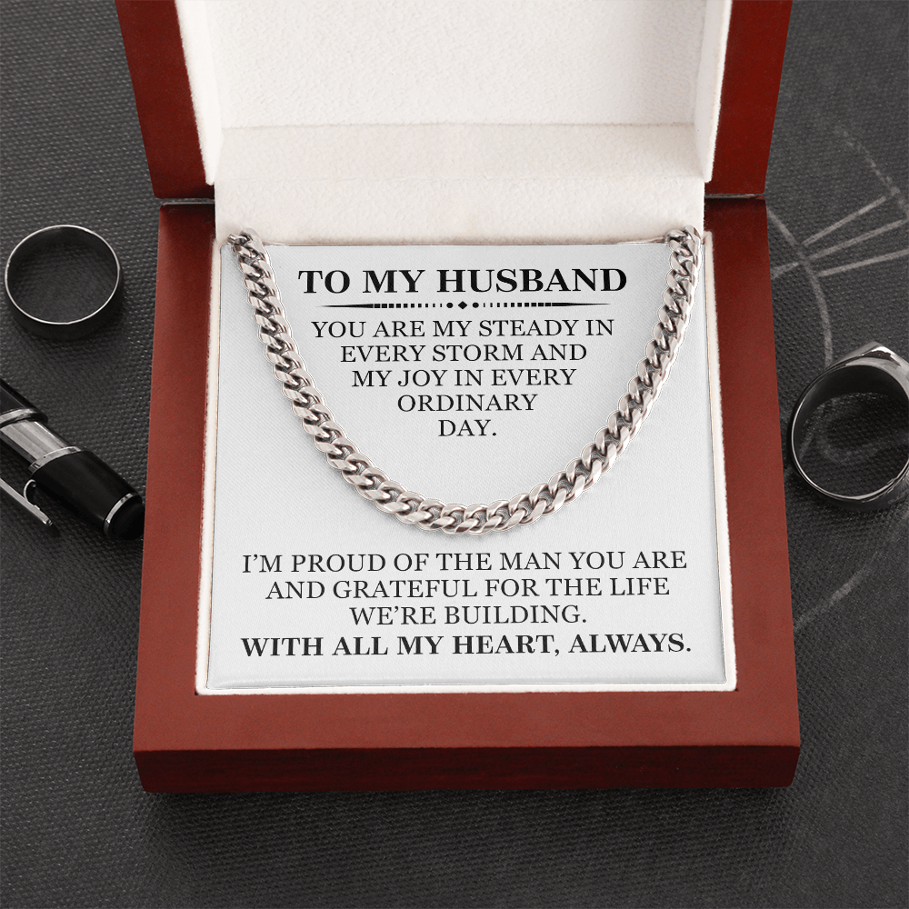 To My Husband Love Gift - Christmas, Anniversary, Birthday Men's Gold Cuban Chain With Heartfelt Message Card