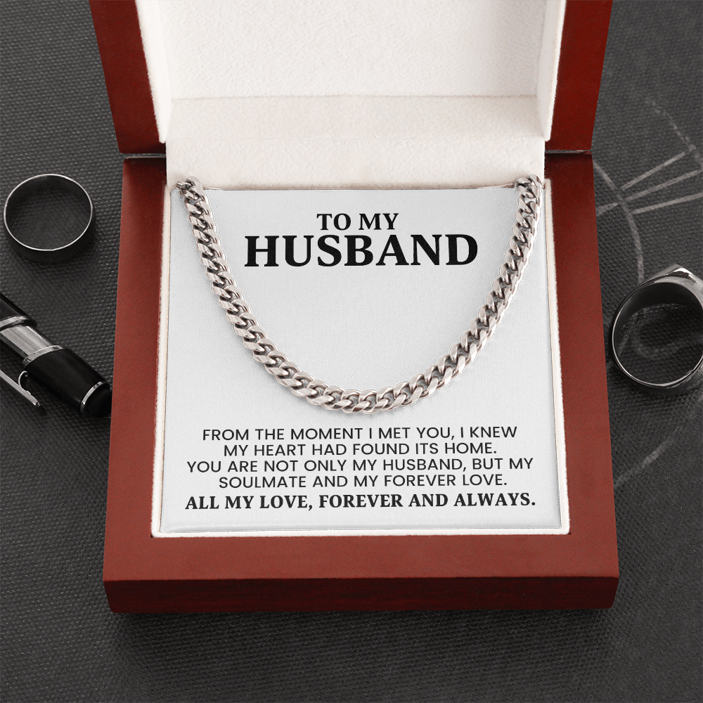 Husband Gift for Christmas, Birthday, Anniversary - Cuban Link Chain In Gold Or Stainless Steel With Heartfelt Message Card