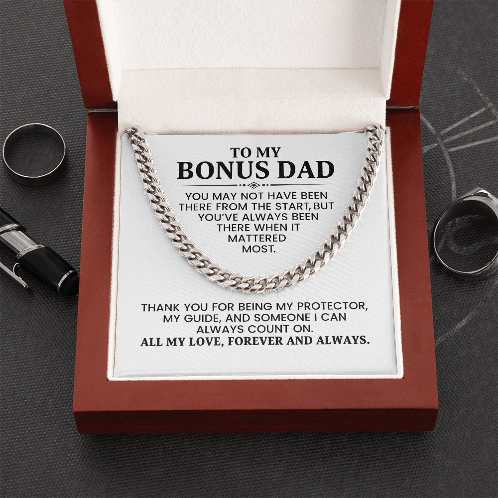 Bonus Dad Gift For Christmas, Birthday, Special Occasion - Cuban Link Chain In Gold Or Stainless Steel With Heartfelt Message Card