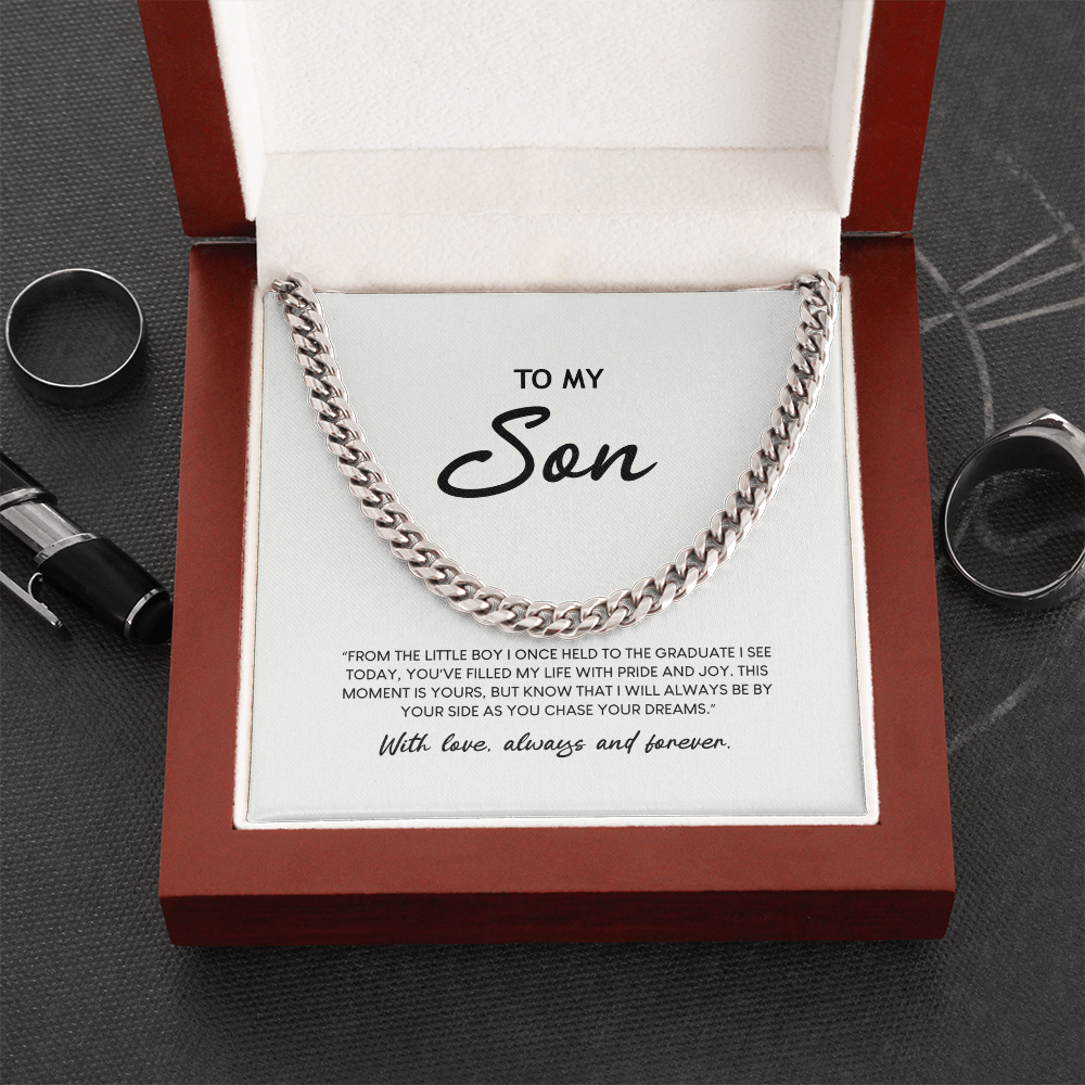 To My Son - Graduation Special Occasion Gold Cuban Link Necklace With Heartfelt Message Card