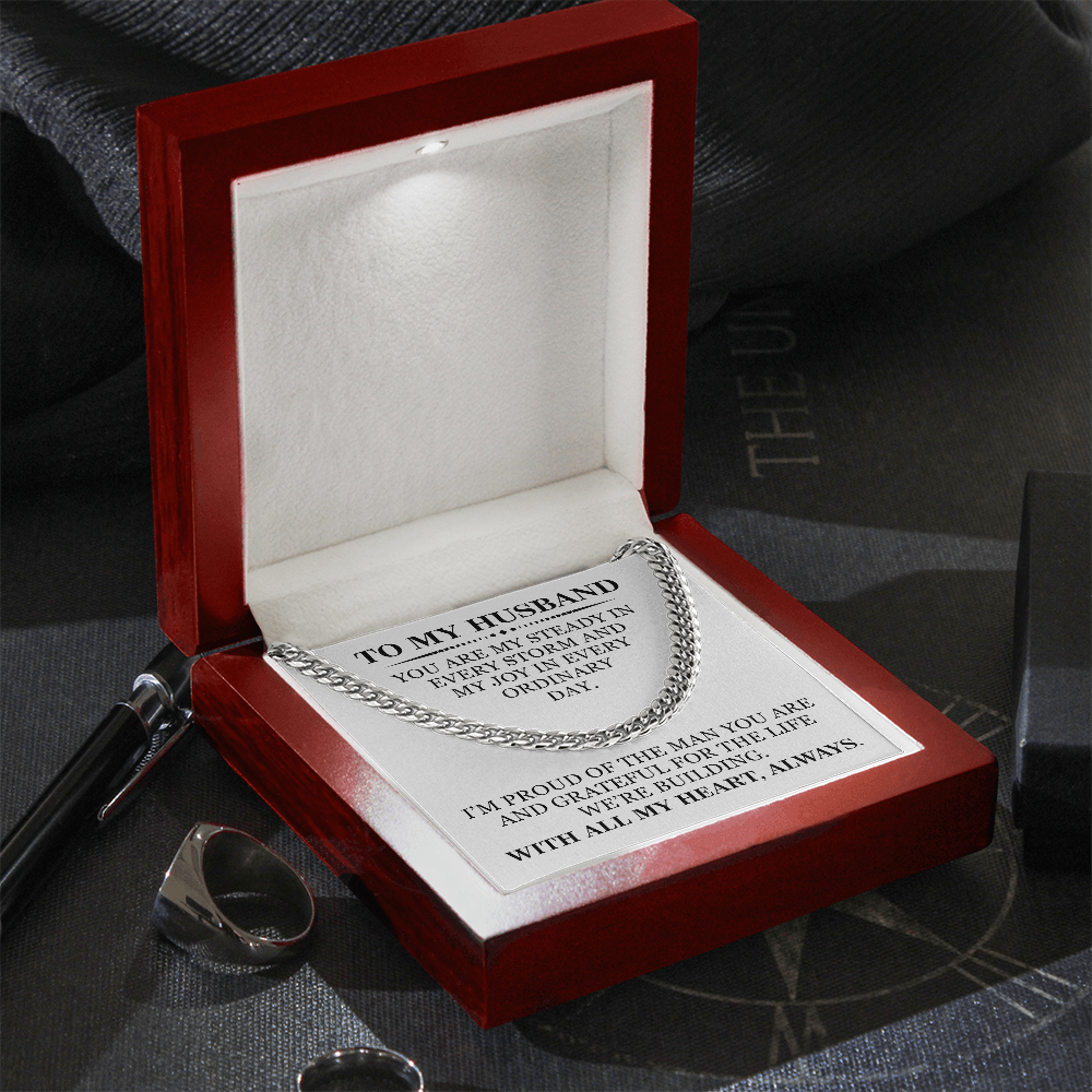 To My Husband Love Gift - Christmas, Anniversary, Birthday Men's Gold Cuban Chain With Heartfelt Message Card