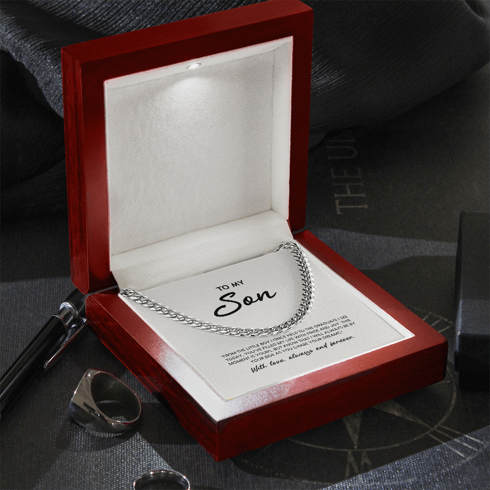 To My Son - Graduation Special Occasion Gold Cuban Link Necklace With Heartfelt Message Card